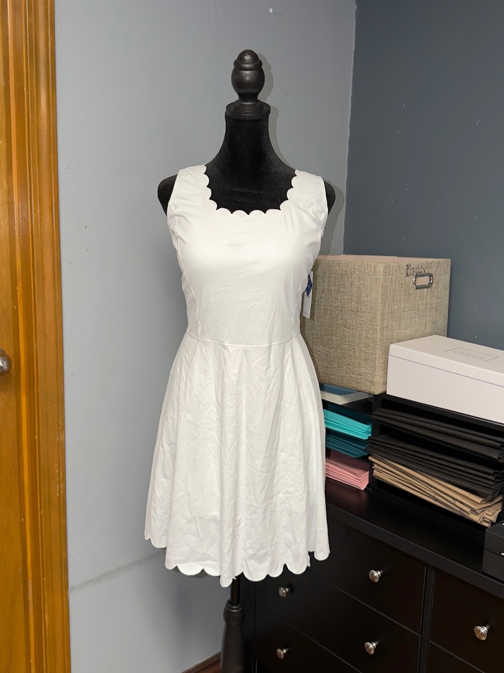 Scallop-Edge Workout White Mini Dress